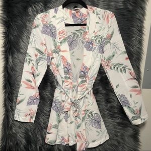 H&M Tropical Cardigan coverup swim waist tie xs